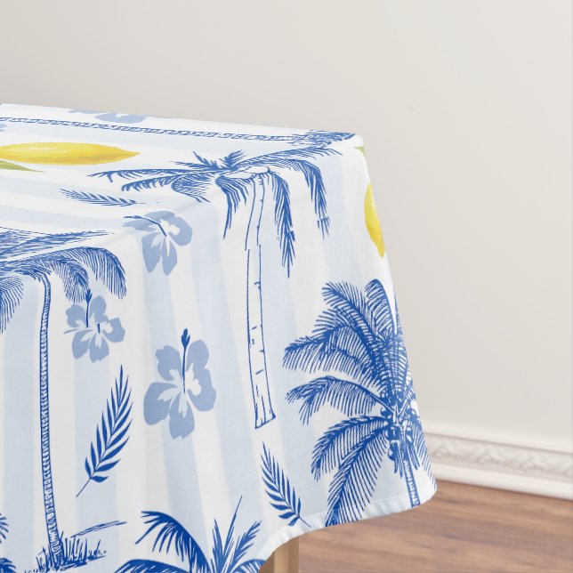 Toalha De Mesa Blue Toile Palm Trees Lemons Pattern (Posição Original)