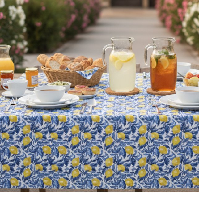 Toalha De Mesa Blue Watercolor Lemon Pattern  (Criador carregado)
