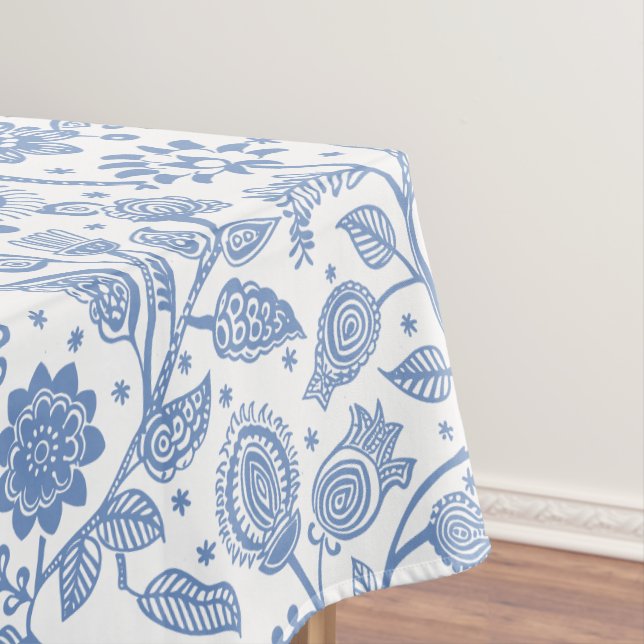 Toalha De Mesa Blue White Floral Botanical Pattern Modern Boho (Posição Original)
