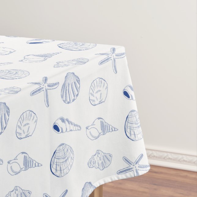 Toalha De Mesa Blue White Mand Drawn Sea Shels Beach Summer (Posição Original)