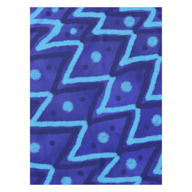 Toalha De Mesa Blue Zig Zags Dots Funky Pattern  (Frente)