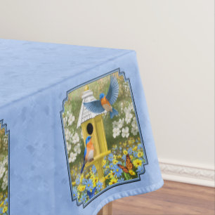 Toalha De Mesa Bluebird e Hexagon Birdhouse Blue
