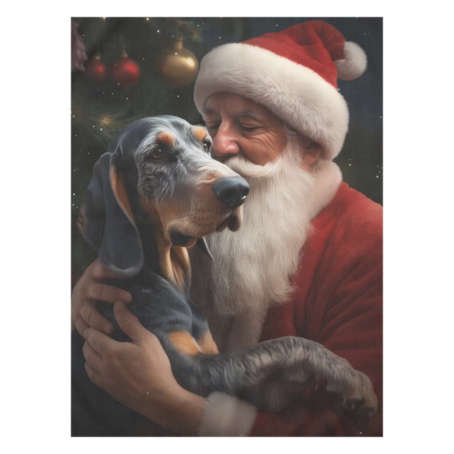 Toalha De Mesa Bluetick Coonhound Com Papai Noel Natal (Frente)