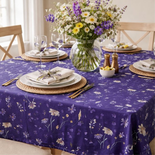 Toalha De Mesa Boho Aguarela Flores Silvestres Azul Marinho (Criador carregado)