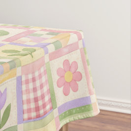 Toalha De Mesa Boho Chic Rosa e Verde Colcha Floral Remendada