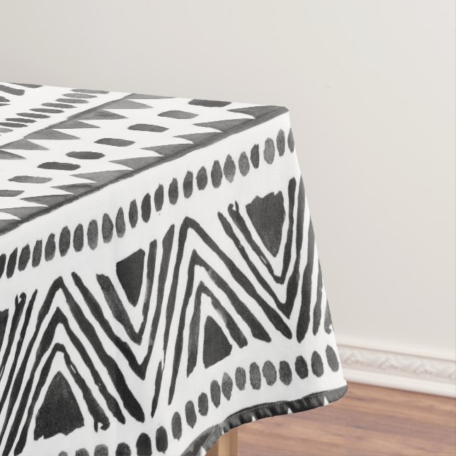 Toalha De Mesa Boho Ethnic Tablecloth - Preto Tribal e Branco (Posição Original)