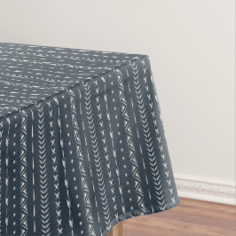 Toalha De Mesa Boho Farmhouse Seta Listra Geométrico Azul Escuro