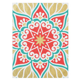 Toalha De Mesa Boho Fiesta Teal Red & Dourada Tablecloth Geométri