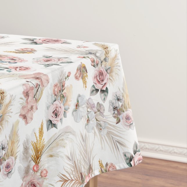 Toalha De Mesa Boho Pampas Grass Tablecloth Blush Floral (Posição Original)