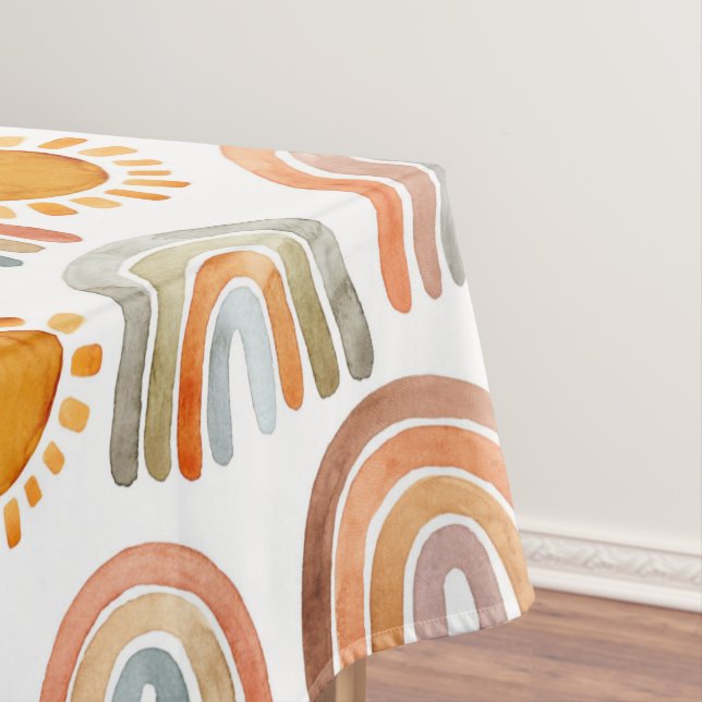 Toalha De Mesa Boho Rainbow e Sun Watercolor (Posição Original)