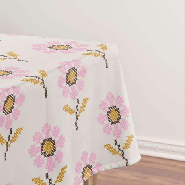 Toalha De Mesa Boho Ucraniano Cross Stitch Floral (Posição Original)