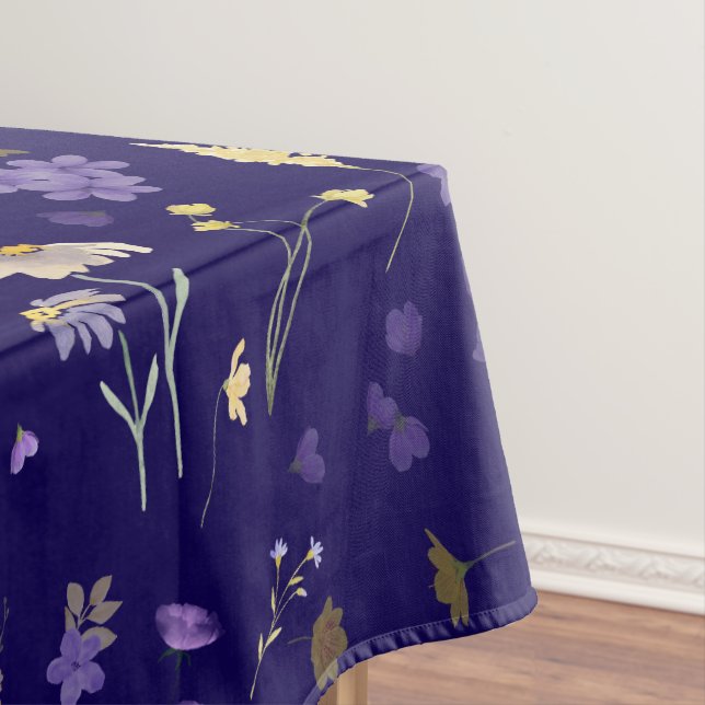 Toalha De Mesa Boho Watercolor Wildflowers Navy  (Posição Original)