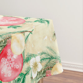 Toalha De Mesa Bolas de Natal Vermelhas Douradas Stripes Flores B