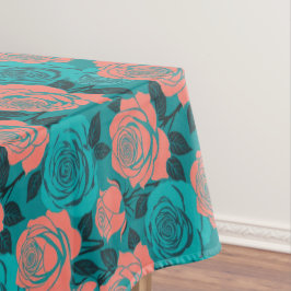 Toalha De Mesa Boldly Stylized Roses In Shades Of Teal And Turquo
