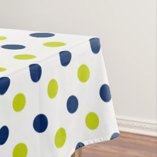 Toalha De Mesa Bolinhas azuis verde limão e Marinho em branco