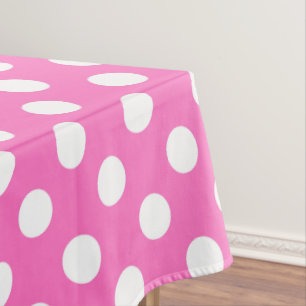 Toalha De Mesa bolinhas brancas a rosa