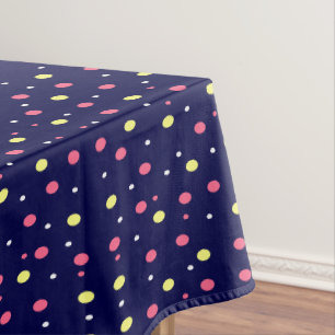 Toalha De Mesa Bolinhas cor-de-rosa e amarela no Marinho azul