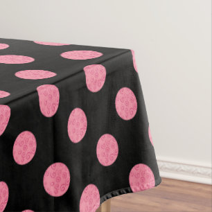 Toalha De Mesa Bolinhas cor-de-rosa suave sobre fundo preto