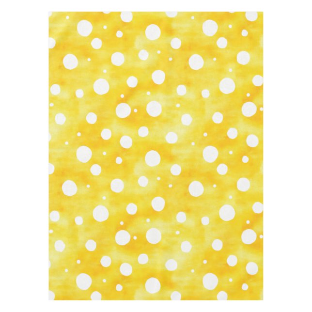Toalha De Mesa Bolinhas de Aquarela - Amarelo Terrestre e Branco  (Frente)