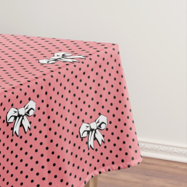 Toalha De Mesa Bolinhas e Arcos Estilo Retro Branco Preto Rosa (Posição Original)