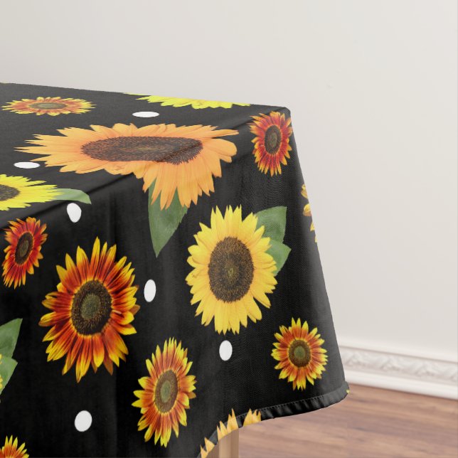 Toalha De Mesa Bolinhas Florais de Girassóis Pretos Elegantes (Posição Original)