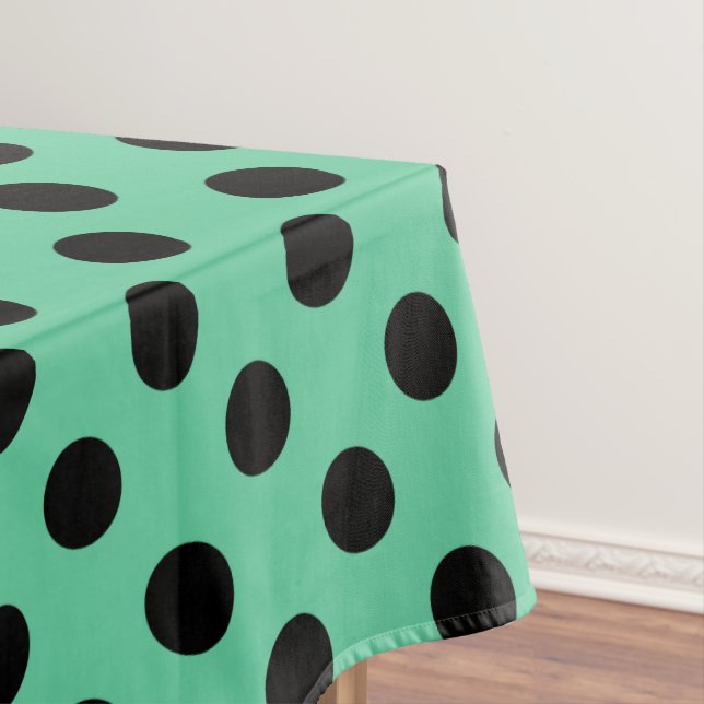 Toalha De Mesa Bolinhas pretas em verde-menta (Posição Original)