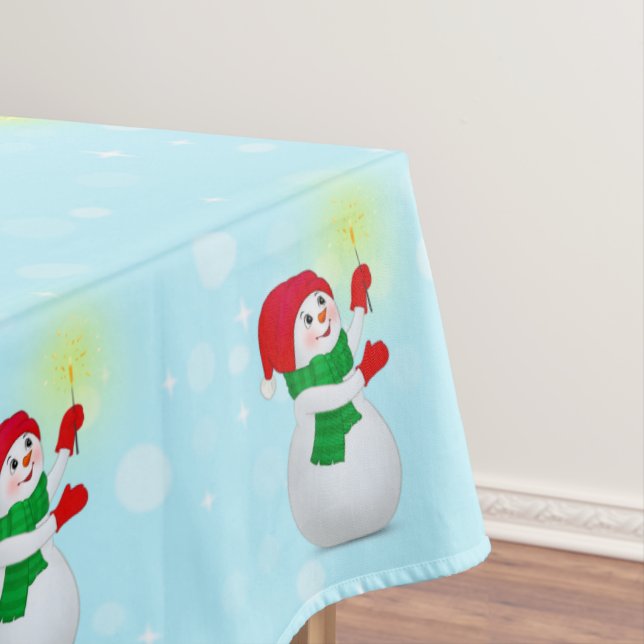 Toalha De Mesa Boneco de Neve de Natal em Azul Claro (Posição Original)
