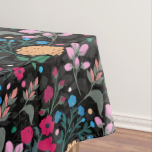 Toalha De Mesa Bonito Rosa e Amarelo Design Preto Floral Pequeno