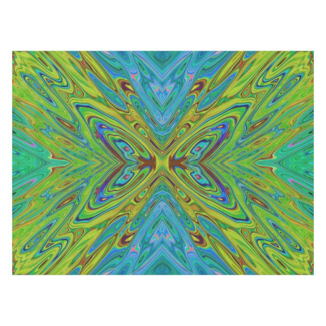 Toalha De Mesa Borboleta Abstrata Chartreuse e Azul Trippy (Frente (Horizontal))