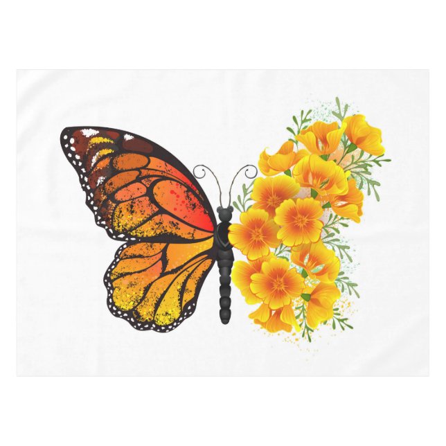 Toalha De Mesa Borboleta Flor com Papagaio Amarelo da Califórnia (Frente (Horizontal))