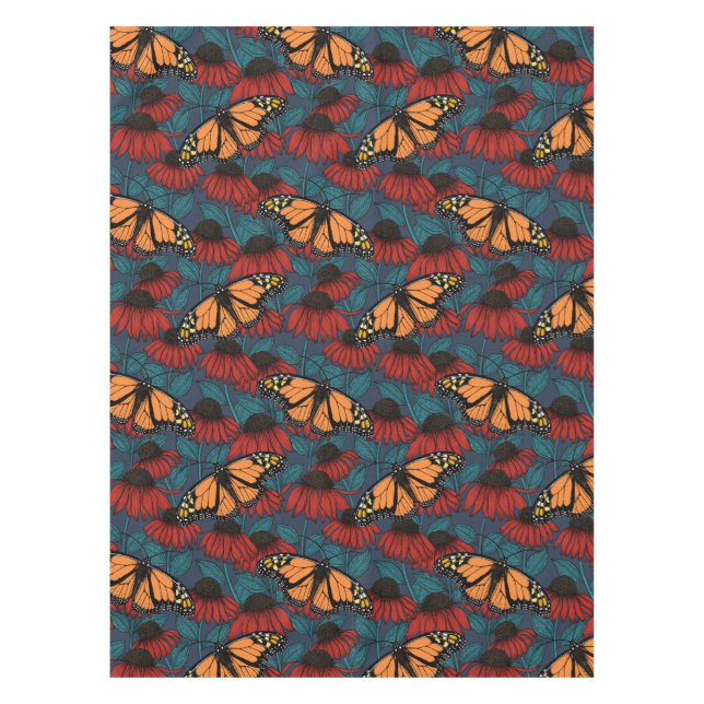 Toalha De Mesa Borboleta-monarca em flores vermelhas (Frente)