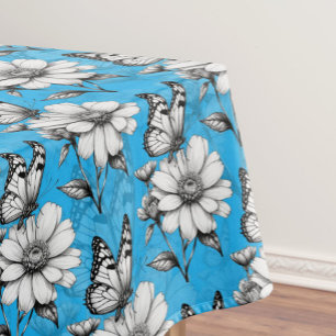 Toalha De Mesa Borboleta no padrão de flores Design azul