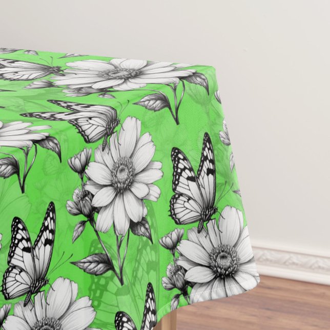 Toalha De Mesa Borboleta Sobre Design Verde Padrão Flor (Criador carregado)