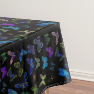 Toalha De Mesa Borboletas azuis sobre preto