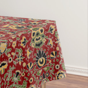 Toalha De Mesa Bordado Folk Amarelo, Verde, Preto em Vermelho Pro