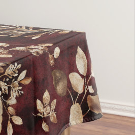 Toalha De Mesa Borgonha Elegante e Floral de Aquarela Branca