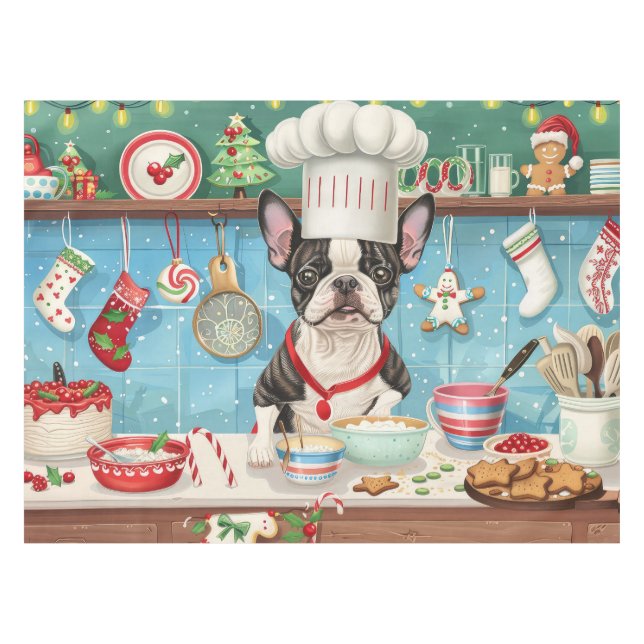 Toalha De Mesa Boston Terrier Holiday Baking: Natal Festivo (Frente (Horizontal))