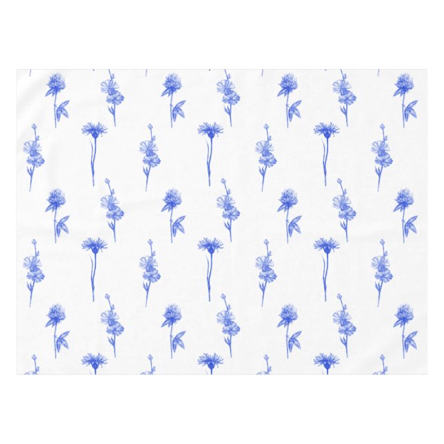 Toalha De Mesa Botanical Elegant Blue Floral Flowers (Frente (Horizontal))