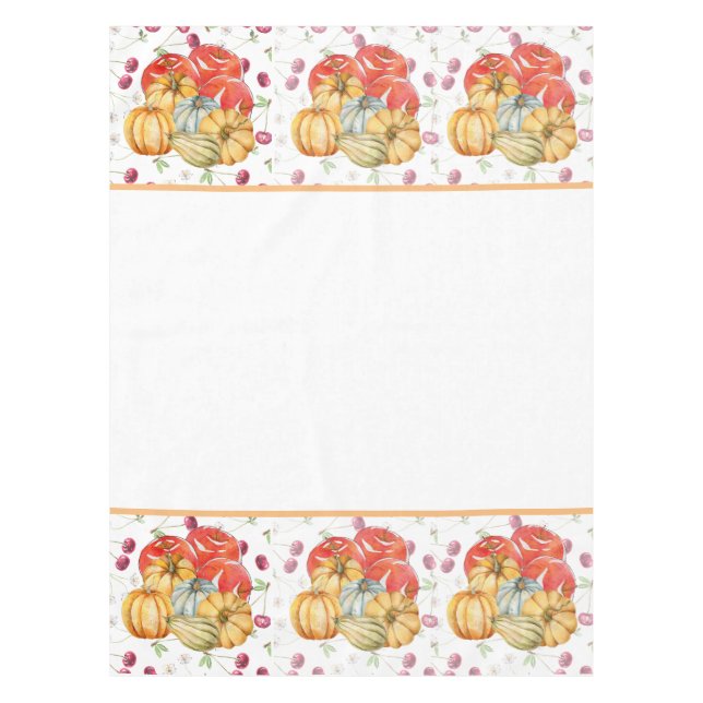 Toalha De Mesa Branca de Abóbora e Maçãs de Diversão (Frente)