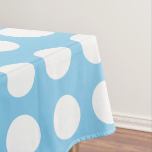 Toalha De Mesa Branco sobre Bolinhas Horizontais Grandes Azul Beb