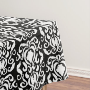 Toalha De Mesa Branco sobre Damáscaras do Mundo Antigo em Preto