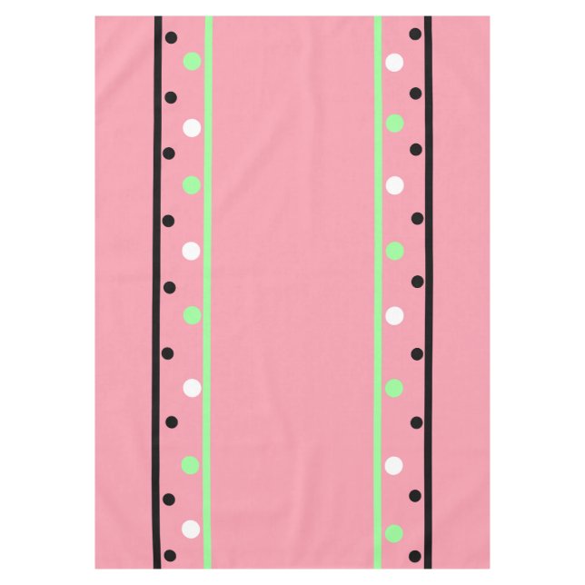 Toalha De Mesa Branco Verde Bolinhas Rosa (Frente)