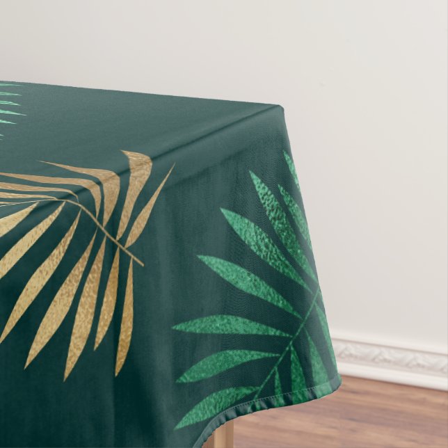 Toalha De Mesa Brilho verde e Dourado nas folhas tropicais (Posição Original)