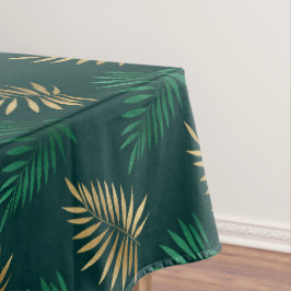 Toalha De Mesa Brilho verde e Dourado nas folhas tropicais