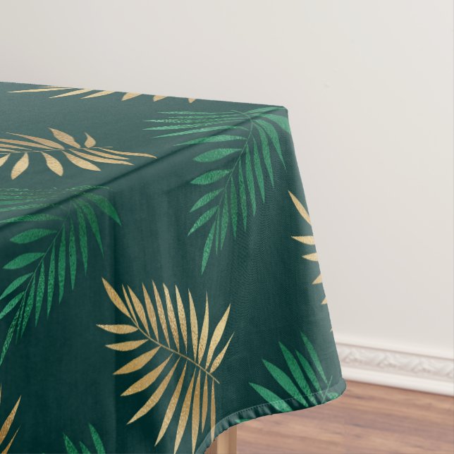 Toalha De Mesa Brilho verde e Dourado nas folhas tropicais (Posição Original)