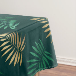 Toalha De Mesa Brilho verde e Dourado nas folhas tropicais