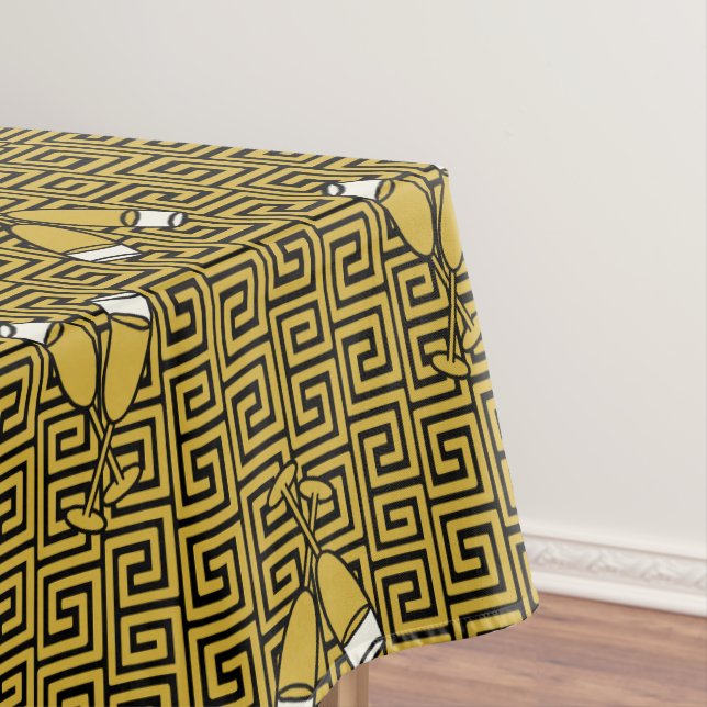 Toalha De Mesa Brinde de Celebração da Chave Grega - Dourado e Pr (Posição Original)