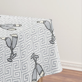 Toalha De Mesa Brinde de Celebração Greek Key - Prata e Branco