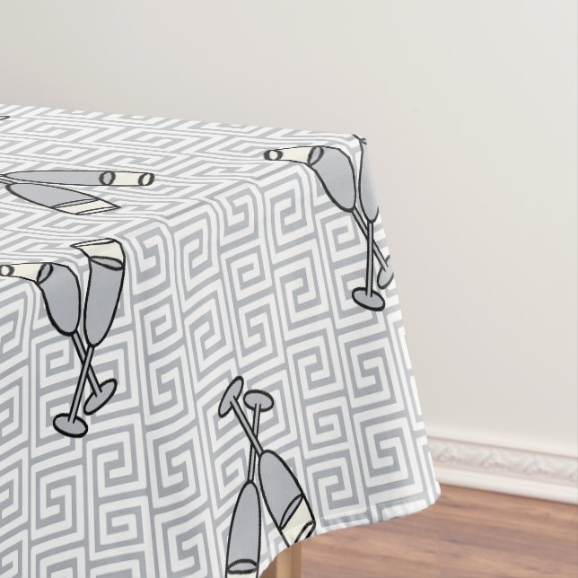 Toalha De Mesa Brinde de Celebração Greek Key - Prata e Branco (Posição Original)
