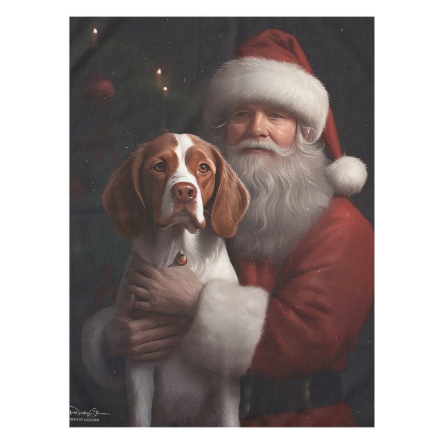 Toalha De Mesa Brittany Spaniel Com Papai Noel Natal (Frente)
